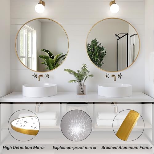 Sunniry 18 Inch Gold Round Mirror for Wall