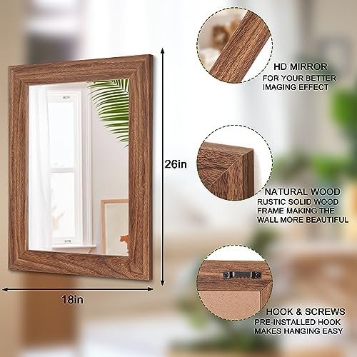 Rustic Wooden Framed Rectangle Mirror 26x18