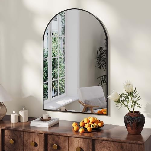 IDEALHOUSE Arched Wall Mirror 30x40 Black Metal Frame Vanity Mirror