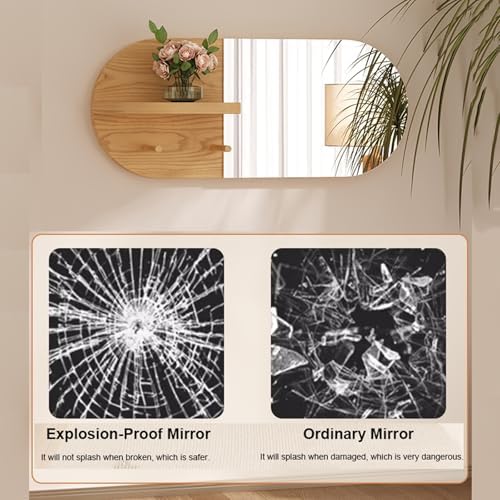 NOIRDA Wall-Mounted Mirror with Shelf and Hooks