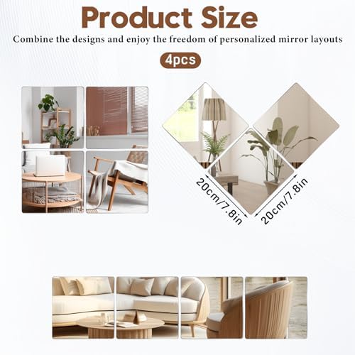 4 Pcs Shatterproof Acrylic Wall Mirror Tiles