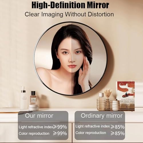 NOIRDA 40cm Metal Framed Round Mirror for Wall