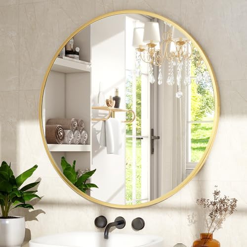 20 Inch Round Matte Gold Mirror - Modern Wall Decor