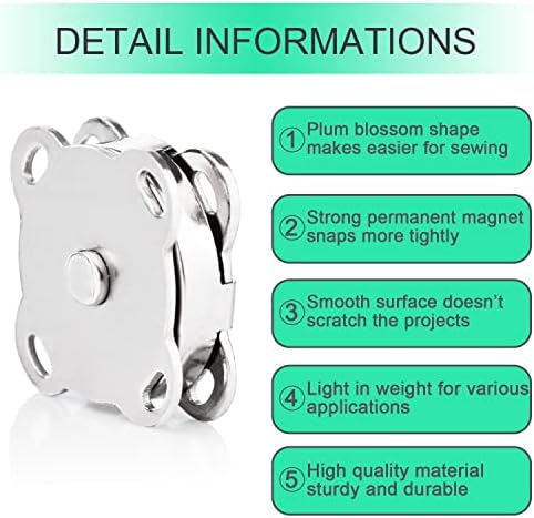 CooBigo Silver Magnetic Snaps 15mm for Purses and Craft