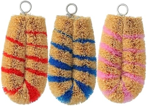 Slim Tawashi Brush Set of 2 Red Stripes Natural Coconut Fiber