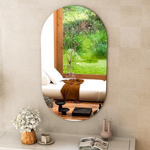 WISSMIELS Oval Frameless Bathroom Mirror - 20x48 Inch Wall Mounted Tempered Glass