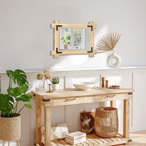 Lzuso Wood Framed Wall Mirror 16x12 Inch Farmhouse Style