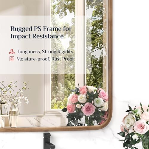 24x36 Wood Grain Frame Wall Mirror for Bathroom Living Room