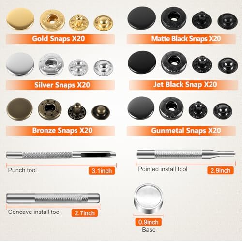 Alritz 120 Set Leather Snap Fasteners Kit with 4 Tools 1