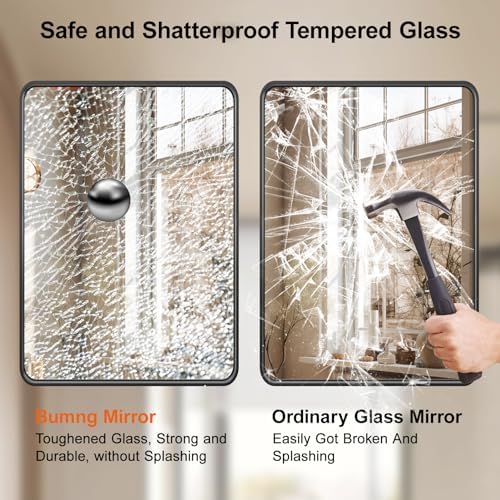 22x30 Inch Black Metal Bathroom Mirror with Round Corners
