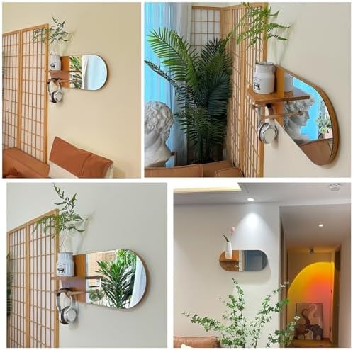 NOIRDA Wall-Mounted Mirror with Shelf and Hooks