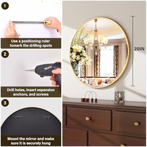 20 Inch Round Matte Gold Mirror - Modern Wall Decor
