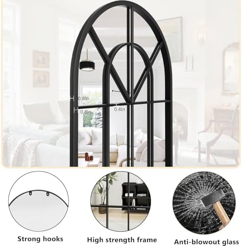 Dewfig Arched Wall Mirror 24x42 Black Iron Frame