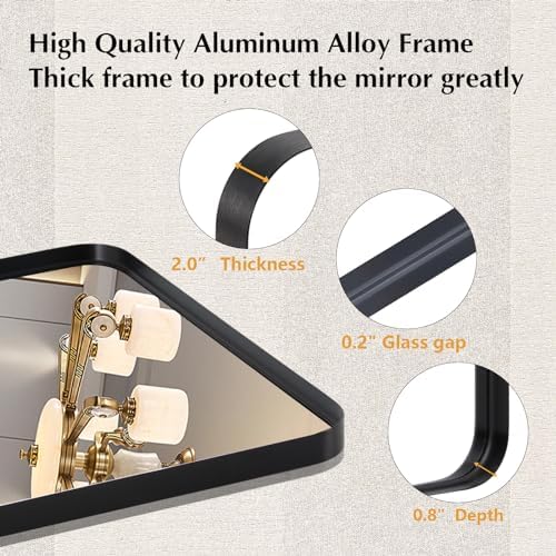 NEWBULIG Round Edge Bathroom Mirror with Thick Black Frame 30x40 Inches