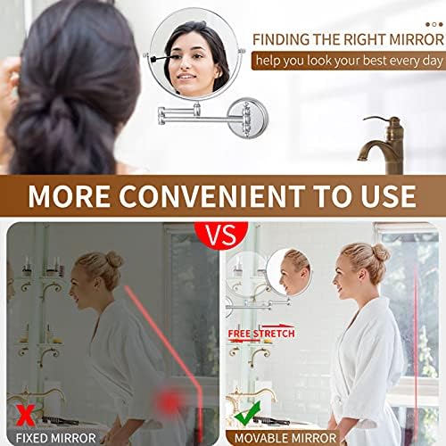 KEYQEEN Wall Mounted Double Sided Mirror with 10X Magnification