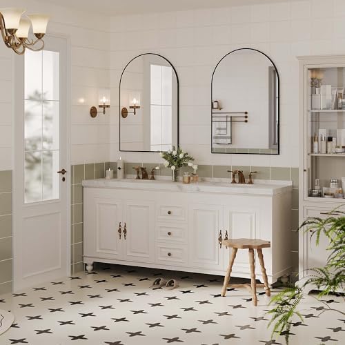 IDEALHOUSE Arched Wall Mirror 30x40 Black Metal Frame Vanity Mirror