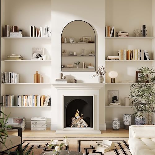 IDEALHOUSE Arched Wall Mirror 30x40 Black Metal Frame Vanity Mirror