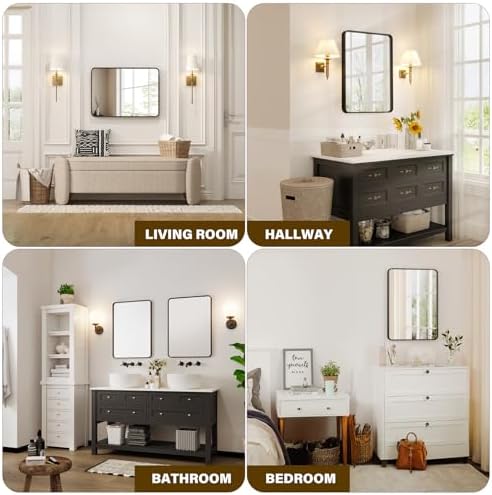 GarveeHome 40x28 Black Metal Frame Bathroom Mirror