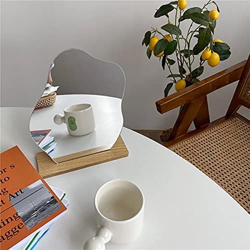 Irregular Wavy Acrylic Mirror with Wooden Stand Cloud Shape White