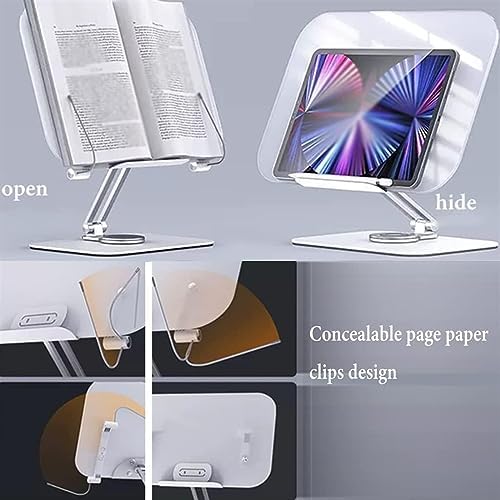 Adjustable Book Stand with 360 Rotating Base and Page Clips - Silver