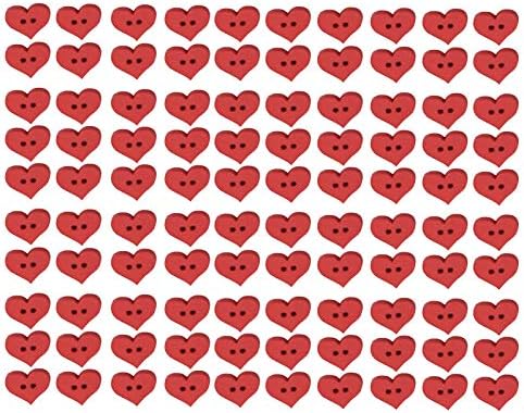 Gaweb Buttons 100Pcs Red Love Heart Wooden Fasteners