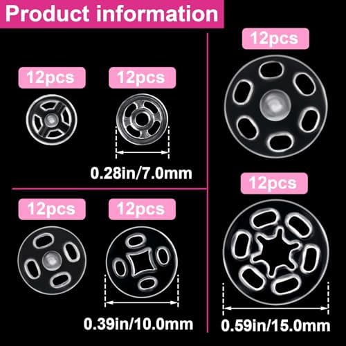 36 Set Sew-on Snap Buttons for Clothing Repair and Sewing Projects