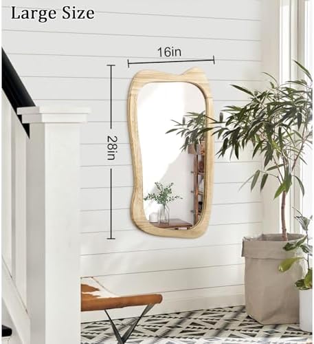 AAZZKANG Asymmetrical Wall Mirror 28x16 Rustic Design