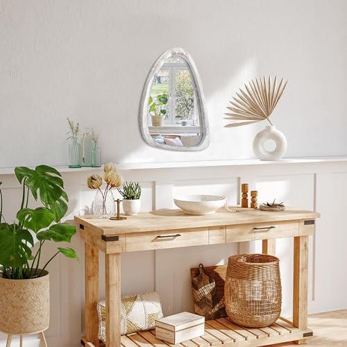 Asymmetrical Wood Oval Mirror for Wall Decor
