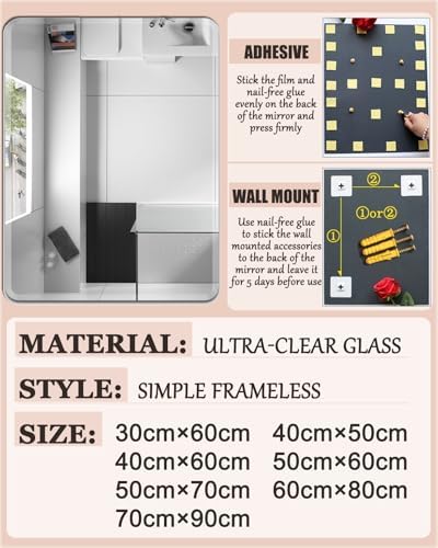 Frameless Bathroom Mirror with Bevelled Edges and Anti-Explosion Safety