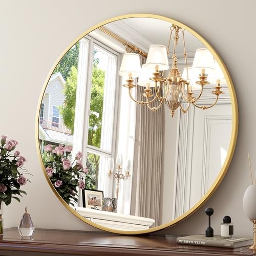 20 Inch Round Matte Gold Mirror - Modern Wall Decor