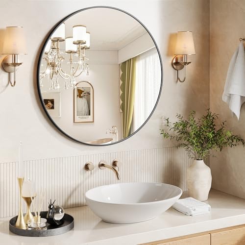 IDEALHOUSE 18 Inch Black Round Wall Mirror