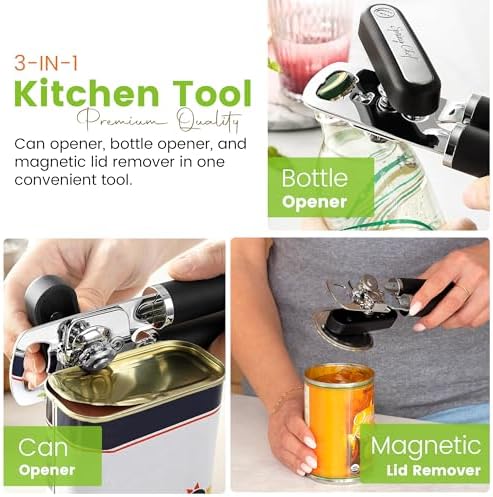 Spring Chef Stainless Steel Can Opener - Manual with Soft Grip Handles