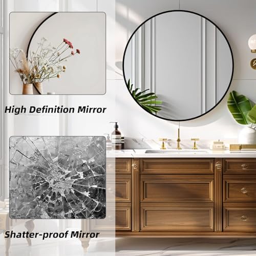Circle Black Mirror 20 Inch Round Wall Mounted Metal Frame