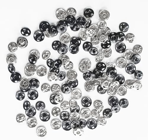 Willrain Sewing Snaps 120 Sets 8mm 10mm Black Silver