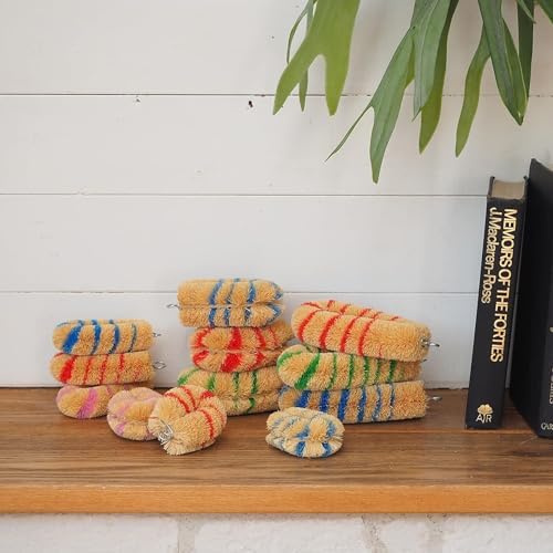 Slim Tawashi Brush Set of 2 Red Stripes Natural Coconut Fiber