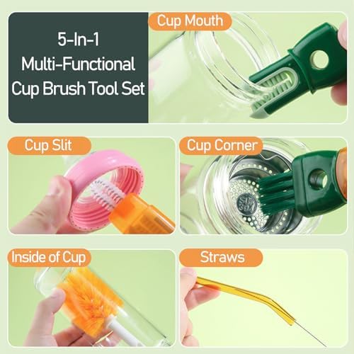 Asennine 5-in-1 Water Bottle Brush Cleaner Set - 2 Sets Orange