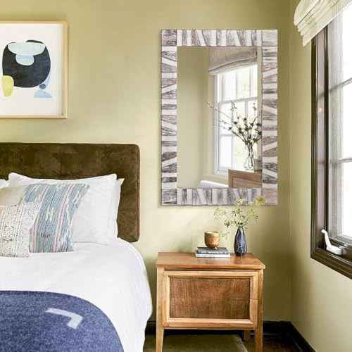 Rustic Wooden Frame Mirror 26x18 for Bathroom Bedroom Living Room