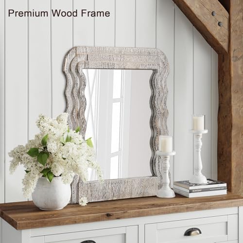 Lzuso Irregular Wood Mirror with Wave Frame