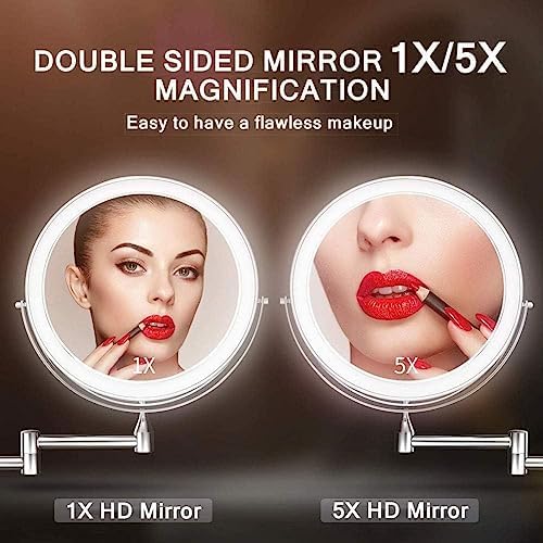 Bleslin Wall Mounted Makeup Mirror 5X Magnification 360 Swivel