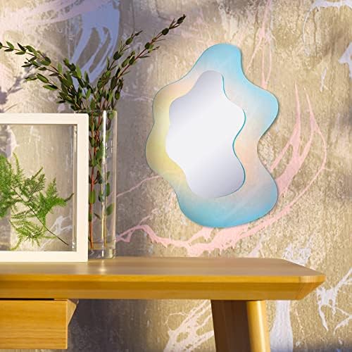 Qunclay Wavy Rainbow Acrylic Mirror with Wooden Base