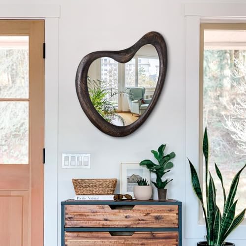 Irregular Wall Mirror with Rustic Black Wood Frame