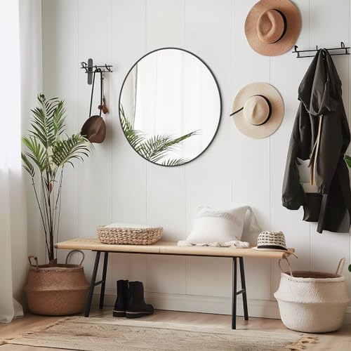 WallBeyond 24 Inch Black Round Wall Mirror with Metal Frame