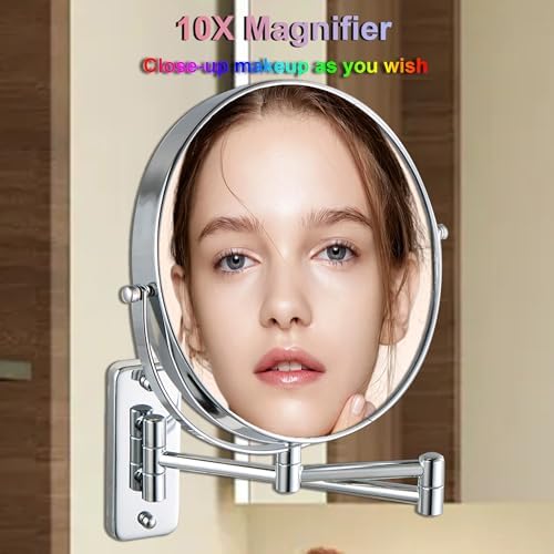 Wall Mounted Makeup Mirror with 1X10X Magnification and 360 Swivel