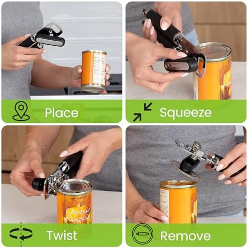 Spring Chef Stainless Steel Can Opener - Manual with Soft Grip Handles