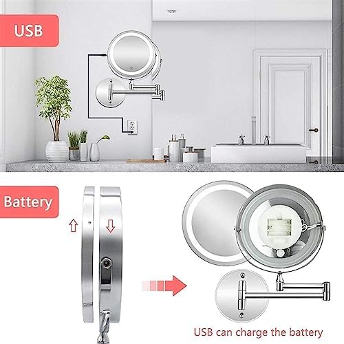 Bleslin Double-Sided Makeup Mirror with LED Light and Wall Mount Folding