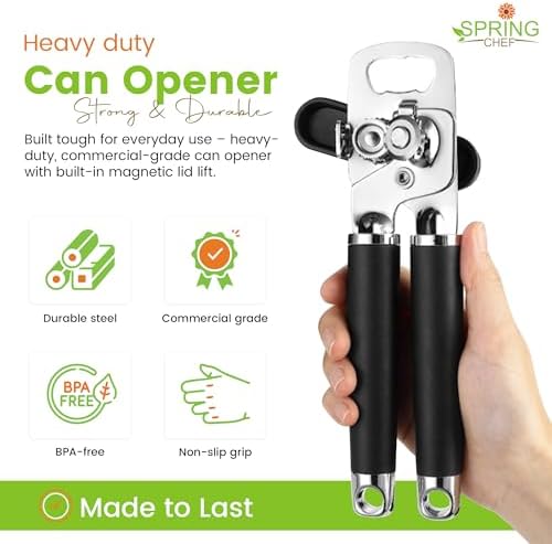 Spring Chef Stainless Steel Can Opener - Manual with Soft Grip Handles