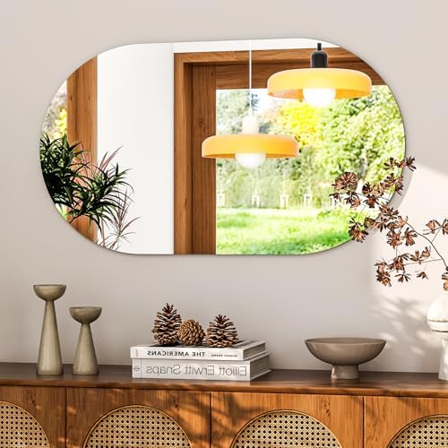WISSMIELS Oval Frameless Bathroom Mirror - 20x48 Inch Wall Mounted Tempered Glass