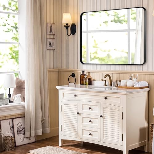 40x30 Inch Brushed Black Bathroom Mirror with Round Corners