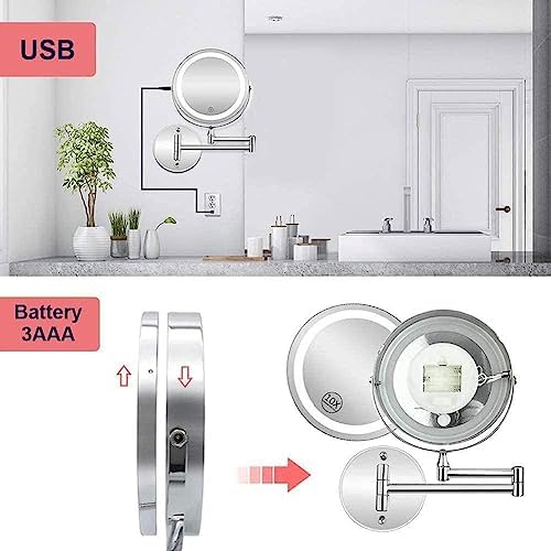 Bleslin Wall Mounted Makeup Mirror with 10X Magnification and LED Light