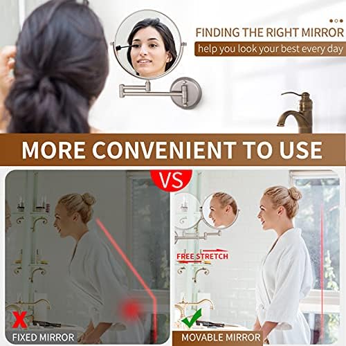 KEYQEEN Wall Mounted Double Sided Mirror 8 Inch 5X Magnifying